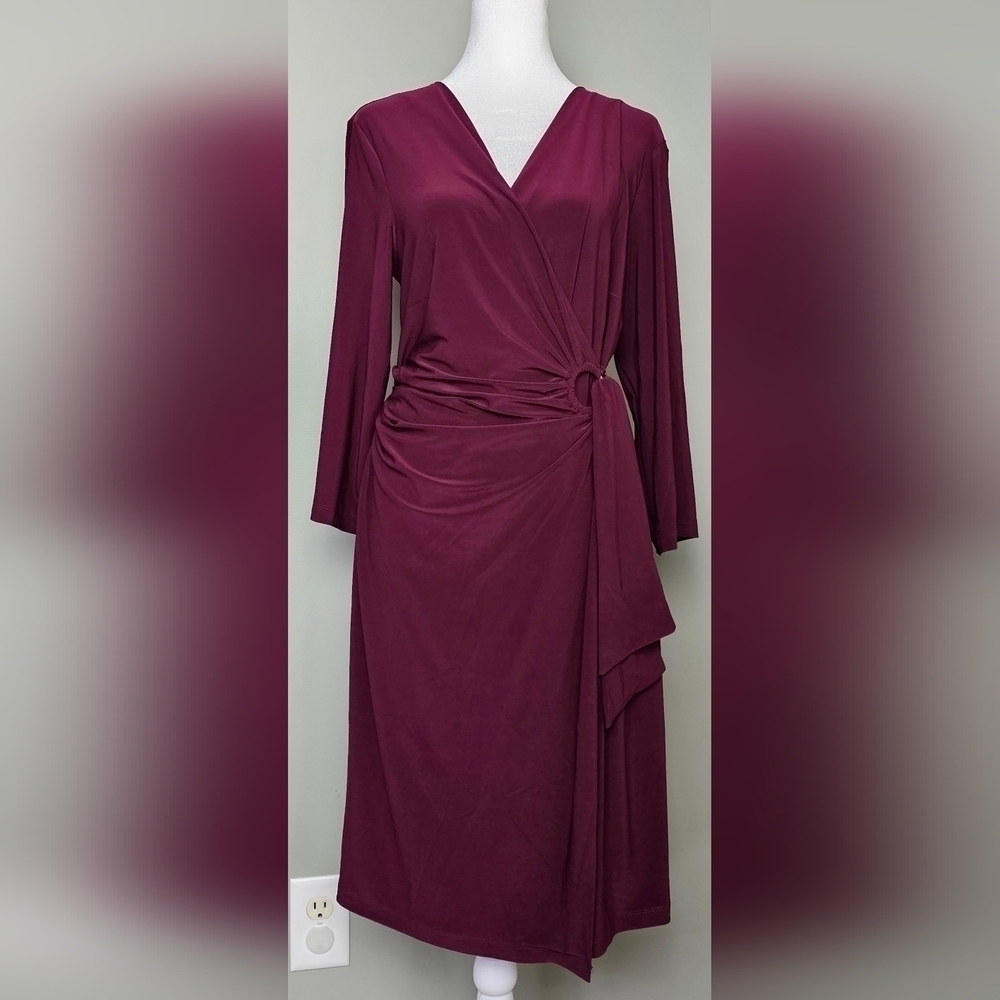 Womens Nina Leonard Faux Wrap Dress BURGUNDY WINE | MEDIUM | Party Dress - Picture 2 of 8